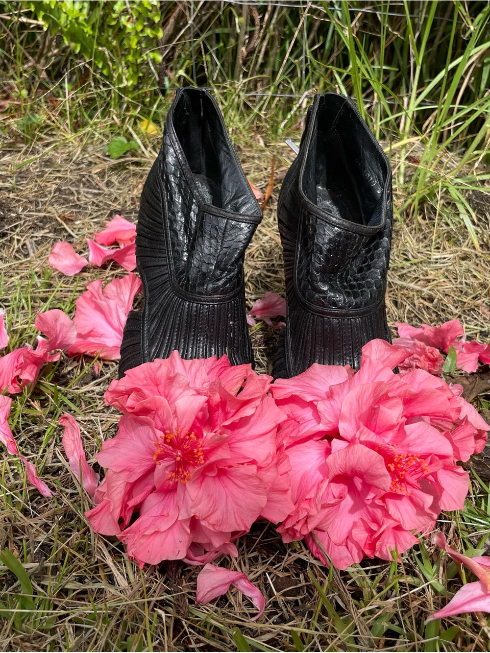 Dior Black Textured Leather Ankle Booties